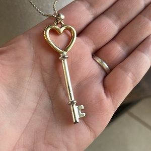 Heart Key Gold and Silver Tone Fashion Necklace